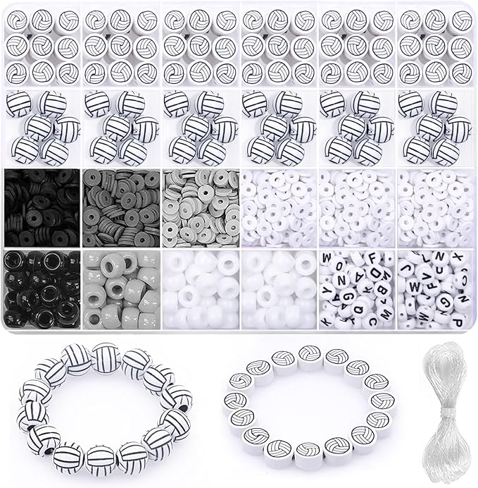 1600PCS Volleyball Sports Ball Polymer Clay Beads Charms for Friendship Bracelets Making Kit Cute Fun Beads DIY Arts Crafts Birthday Gifts for Kids Girls Volleyball Bead-CubbioJoy