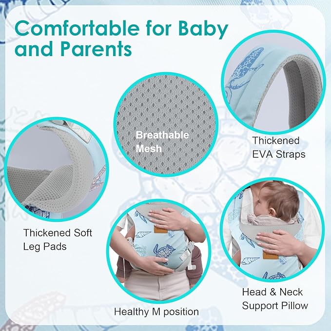 Baby Carrier Newborn to Toddler, Ergonomic Adjustable Toddler Carriers for 7-66 Lbs, Cozy Lightweight Infant Carrier with Neck Support, Baby Holder Carrier with Lumbar Support for Mom Dad-CubbioJoy