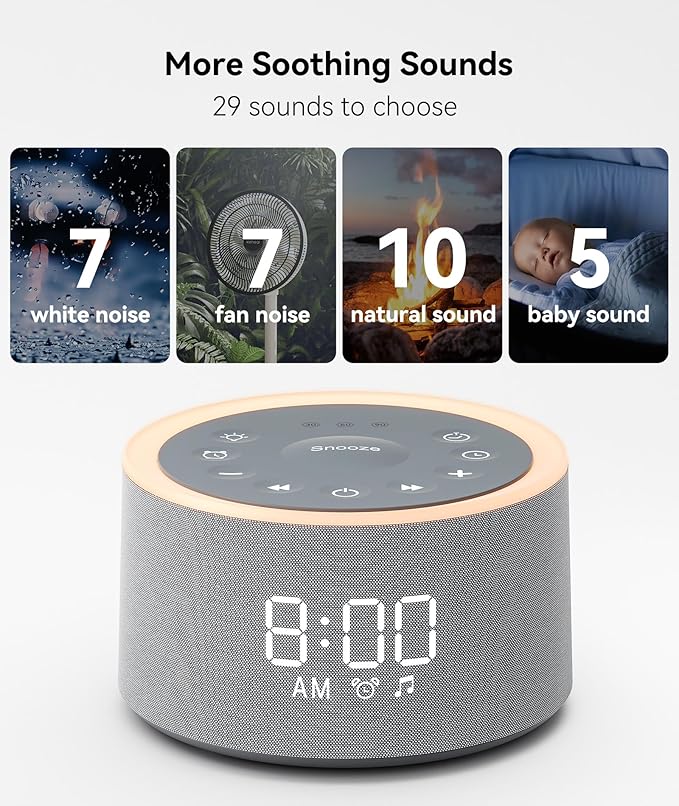 Dreamegg D1+ Sound Machine & Alarm Clock - Sound Machine for Sleep, White Noise Machine with 29 Soothing Sounds, Night Light, 0-100% Dimmable, White Noise Alarm Clock for Bedrooms Adults Baby-CubbioJoy
