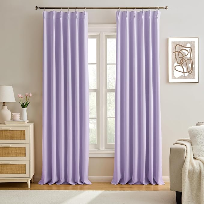 KEQIAOSUOCAI Pinch Pleated Curtains 108 Inches Long, Energy Saving Window Treatment Privacy Drapery for Living Room, Vertical Track System Elegant Hook Panels(Lavender, 2 Pieces, W40 x L108)-CubbioJoy