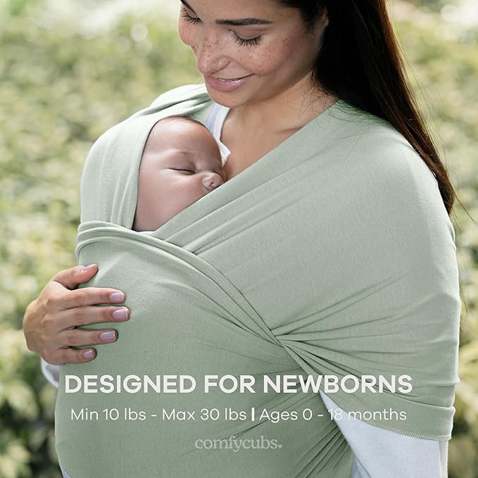 Comfy Cubs Baby Wrap Carrier - Soft & Secure Fit Cotton Blend Baby Carrier Newborn to Toddler - Hands-Free & Lightweight Infant Wrap - Adjustable, One Size Fits All Toddler Sling - Fern-CubbioJoy