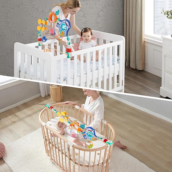 Baby Stroller Arch Toy, Car Seat Toys, Adjustable Arch Stroller toy with Hanging Sensory Activity toys,fits on Baby Bouncer, Bassinet, Stroller, Crib and Car Seats for baby infant Boy Girl 0-18 Months-CubbioJoy