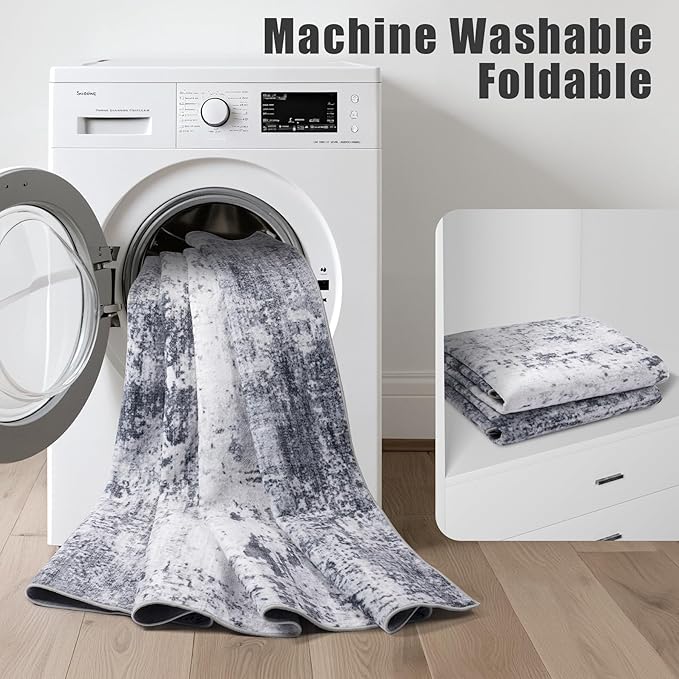 9x12 Area Rug Living Room Rug: Washable Modern Abstract Soft Thin Rug Indoor Floor No Slip Stain Resistant Carpet for Bedroom Dining Room Farmhouse Nursery Home Office - Grey-CubbioJoy