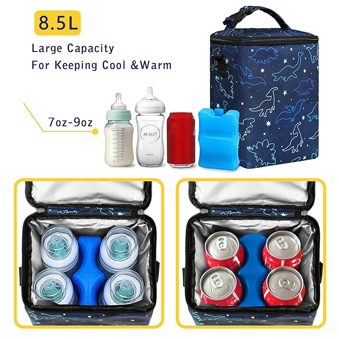 Breastmilk Cooler Bag with Ice Pack Fits 4 Bottles Up to 9 Ounce - Insulated Baby Bottle Cooler for Nursing Moms on the Go with Strap-CubbioJoy