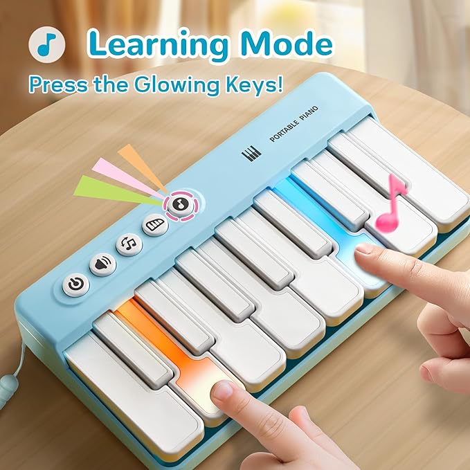 iPlay, iLearn Kids Mini Piano Toy W/Rainbow Lights, Portable Travel Piano Keyboard Toddlers Musical Instrument Learning Toys, Music Interactive Birthday Gift for 2 3 4 5 6 Year Old Boys Children-CubbioJoy