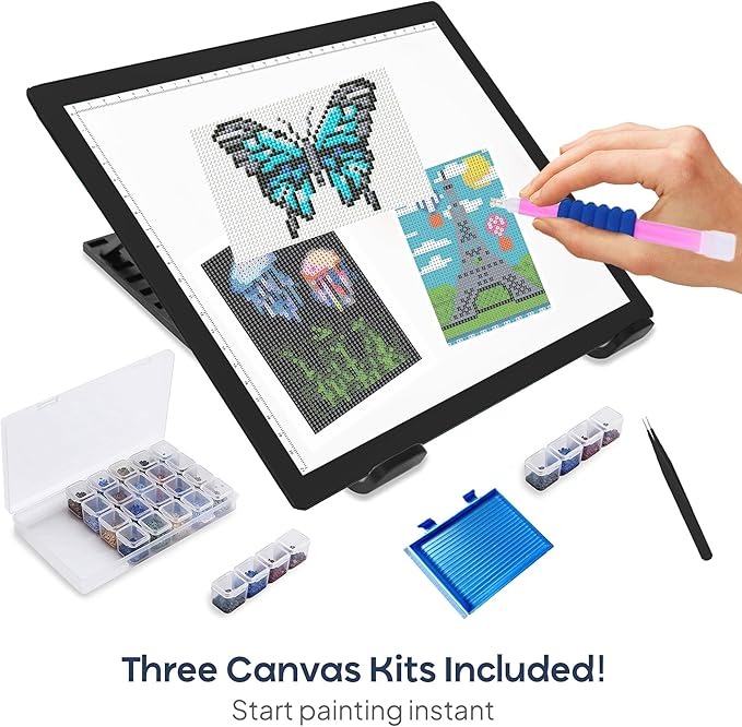 iVyne Rechargeable A4 Light Pad for Diamond Painting & Art Projects – LED Light Board with Diamond Art Accessories – Ultra-Thin & Portable Diamond Dot Light Board, Perfect for Artists - Black-CubbioJoy