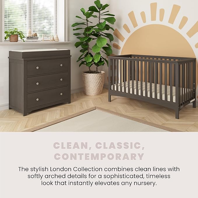 Child Craft London 4-in-1 Convertible Crib, Baby Crib Converts to Day Bed, Toddler Bed and Full-Size Bed, 3 Adjustable Mattress Positions, Non-Toxic, Baby Safe Finish (Dapper Gray)-CubbioJoy