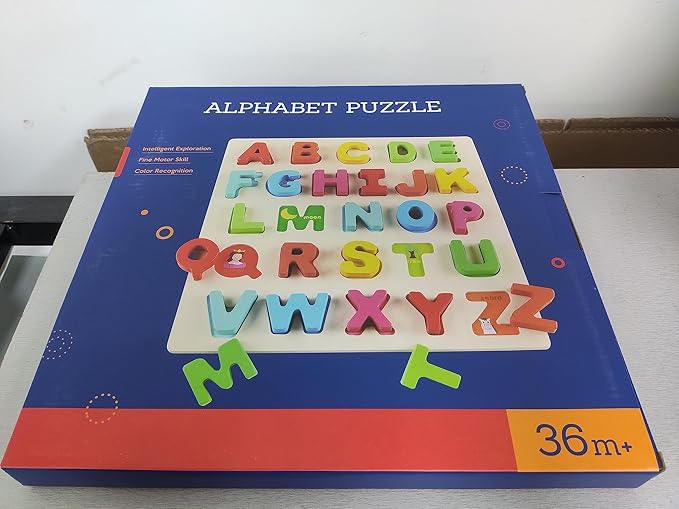 Coogam Wooden Alphabet Puzzle – ABC Letters Sorting Board Blocks Montessori Matching Game Jigsaw Educational Early Learning Toy Gift for Preschool Year Old Kids-CubbioJoy