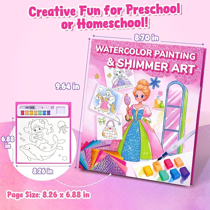 JoyCat Paint with Water Coloring Books, Art & Craft Activity, Princess No Mess Art for Kids Ages 4-8, Craft Kits & Supplies, DIY Creative Activity, Presents for Girls & Boys-CubbioJoy