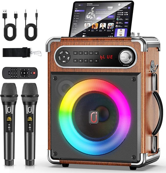 Karaoke Machine with 2 Wireless Microphones,【Upgraded 6.5"Woofer & 2"Tweeter】Portable Bluetooth 5.3 Karaoke Speaker, PA System with Bass/Treble/Echo Adjustment, Supports USB/AUX/TF/TWS for Home Party-CubbioJoy