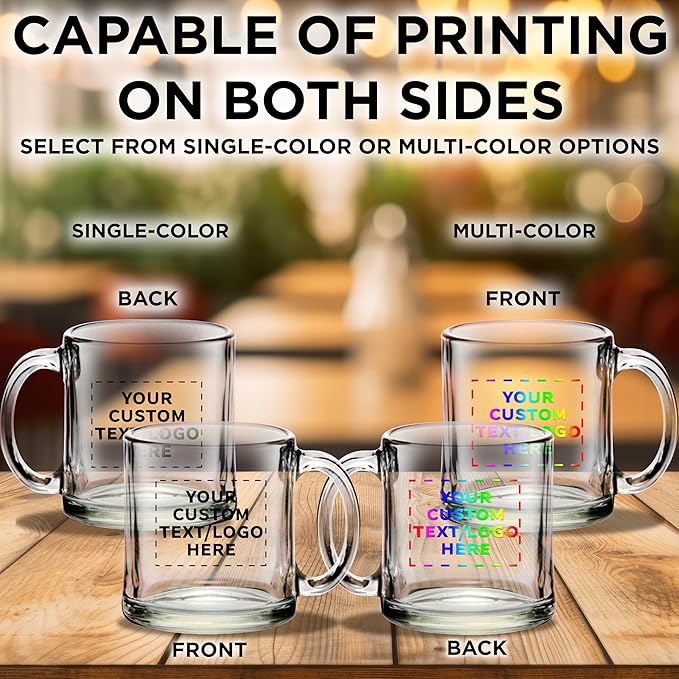 Custom Libbey Clear Glass Coffee Mugs 13 oz. Set of 50, Personalized Bulk Pack - Perfect for Coffee, Tea, Espresso, Hot Cocoa, Other Beverages - Clear Bottom-CubbioJoy