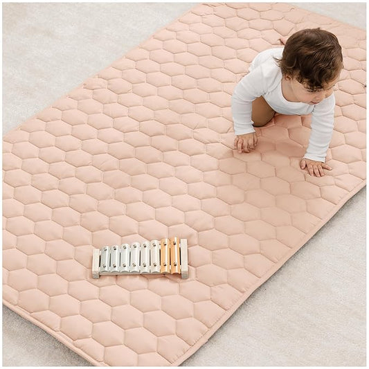 Comfy Cubs Rectangle Kids Play Mat - Small 36 x 60 inches Soft Quilted Baby Floor Mat with Non-Slip Bottom - Plush Design for Toddlers' Playtime and Relaxation - Comfortable and Durable - Blush-CubbioJoy