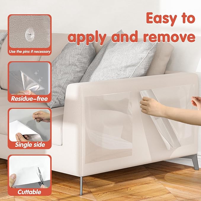 18 Pcs Large Cat Scratch Furniture Protector, Transparent Couch Protector from Cat Claws, Single-Sided Self Adhesive Anti Pet Deterrent Sofa Cover, 14in-CubbioJoy