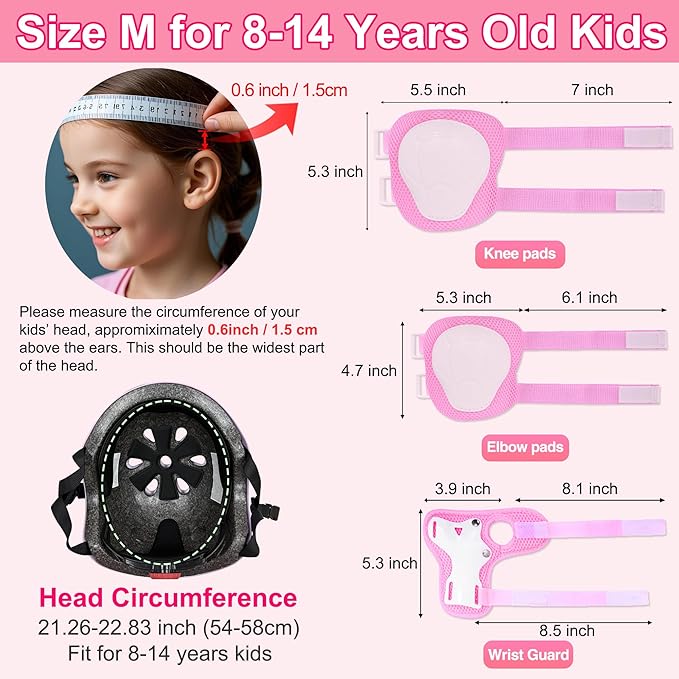 Kids Bike Helmet with DIY Stickers and Knee Pads Elbow Pads Wrist Guard Set for Ages 3-8-14 Toddler Boys Girls Helmet for Roller Skates Cycling Skateboarding Bicycle Scooter-CubbioJoy