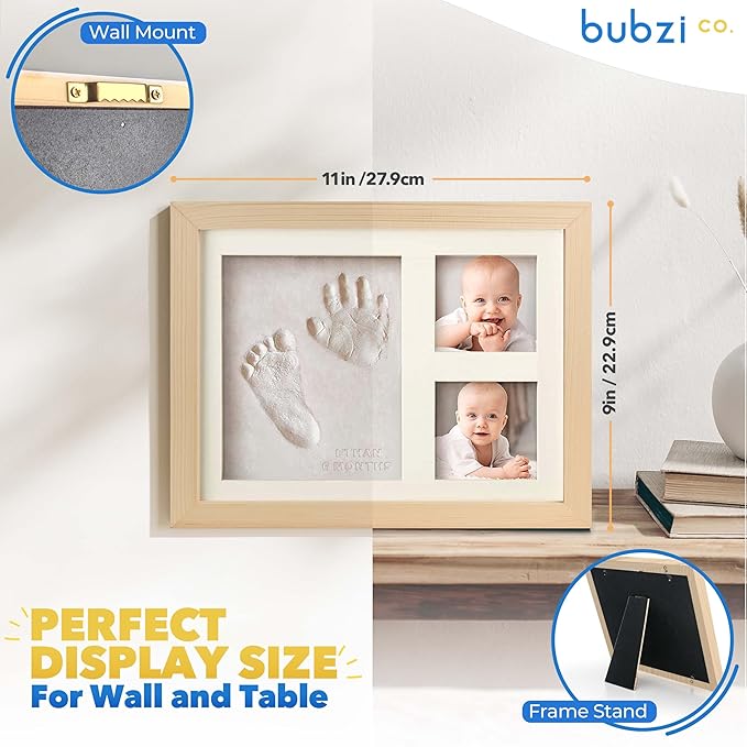 Baby Footprint Kit, Newborn Foot and Hand Print Kit, Infant Keepsake Frame, Nursery Pictures Frames, Infant Handprint, New Mom Gifts, Newborn Essentials Must Haves, Baby Shower Gifts (Natural Wood)-CubbioJoy