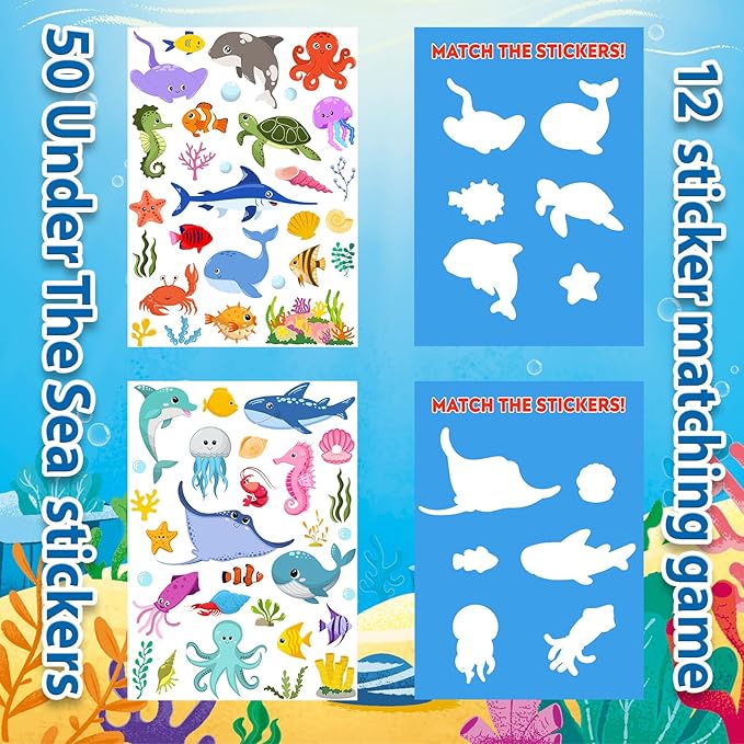 Jelly Sticker Books for Toddlers 2-4 Years, Under The Sea Stickers for Kids 1-3, Reusable Sticker Book for Toddler Plane Activities Travel Essentials (Under The Sea)-CubbioJoy
