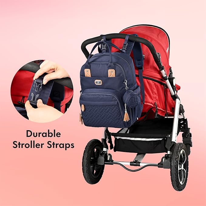 Dikaslon Diaper Bag Backpack with Portable Changing Pad, Pacifier Case and Stroller Straps, Large Unisex Baby Bags for Boys Girls, Multipurpose Travel Back Pack Moms Dads, Navy Blue-CubbioJoy