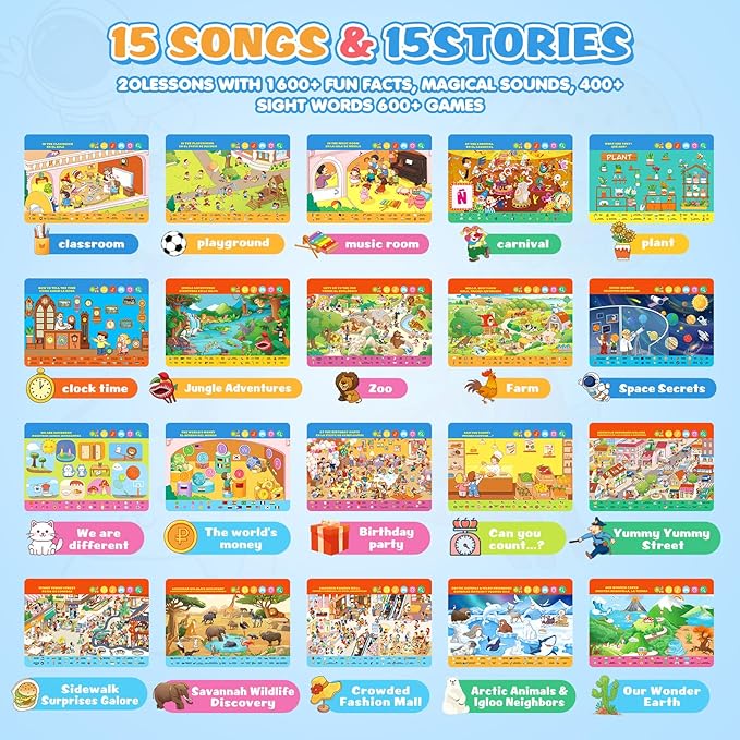 Interactive Search and Find Activity Books for Kids Ages 3-5, Toddler Travel Games Toys for Car Airplane, Road Trip Activities for Kids 4-8, Educational Preschool Learning Toys Gift with a Talking Pen-CubbioJoy