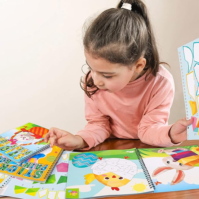 90shine 4PCS Easter Crafts for Kids Ages 4-8 Sticker Books - Basket Stuffer Gift Includes Bunny Egg Chick Gnome and More Designs Create 40 Pictures-CubbioJoy