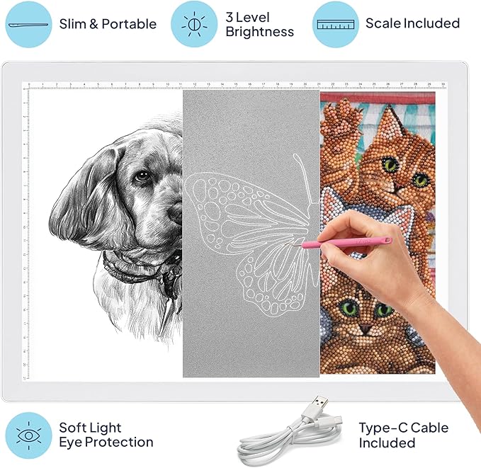 iVyne Corded Light Pad for Weeding Vinyl - A4 Light Box for Drawing - Light Board for Tracing - Light Box for Diamond Painting, Weeding Vinyl, Sketching, Tracing (White)-CubbioJoy