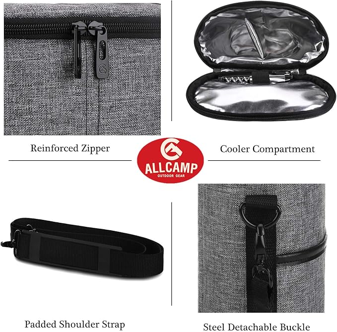 ALLCAMP 2 Bottle Wine Tote Carrier - Insulated Portable Padded Canvas Wine Bag for Travel, BYOB Restaurant, Wine Tasting, Party, Great Christmas Day Gift for Wine Lover，Gray-CubbioJoy