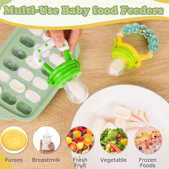 Baby Fruit Feeder & Baby Breastmilk Popsicle Molds-WAJIAYON Silicone Babies Food Freezer Tray Storage Containers, Infant Food Pacifier Feeder and Teether Infant Teething Feeders-Green-CubbioJoy