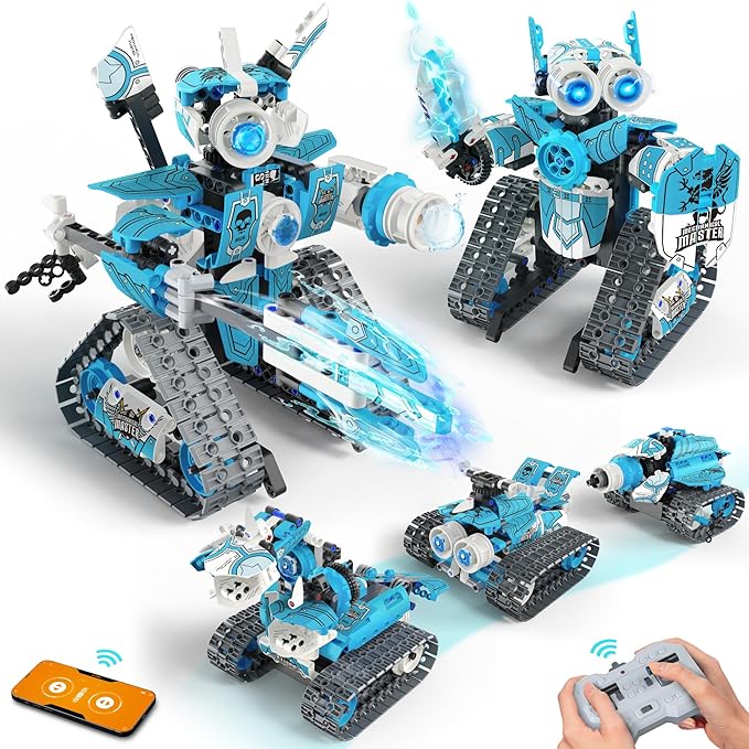 5 in 1 STEM RC Robot Building Kit, 398PCS APP & Remote Control Blocks DIY Engineering Robotics, Erector Science Set for Kids Age 6 7 8 9 10 11 12+, Educational Learn Toys Gift for Boys & Girls-CubbioJoy