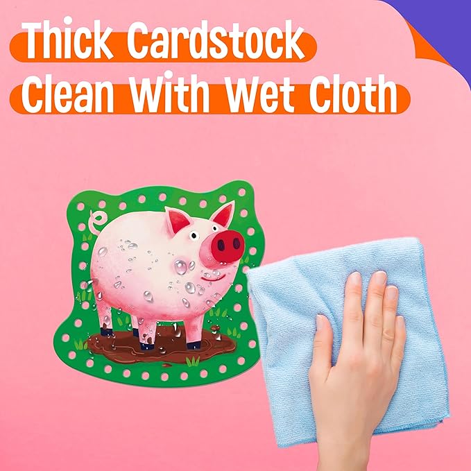 9 PCS Kids Lacing Cards, 9 Double Sided Farm Animals Sewing Cards with 9 Colorful Laces, Educational & Learning Toys for Preschoolers, Kids Ages 3+-CubbioJoy