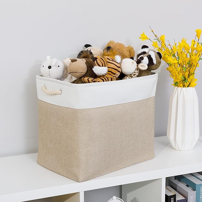 Bidtakay Storage Baskets for Shelves 17x12x15 in Beige Clothes Bins Storage for Closet Set of 2 Large Organization Baskets for Bedroom Blankets Dog Toy Basket Nursery Baby Baskets with Handles-CubbioJoy