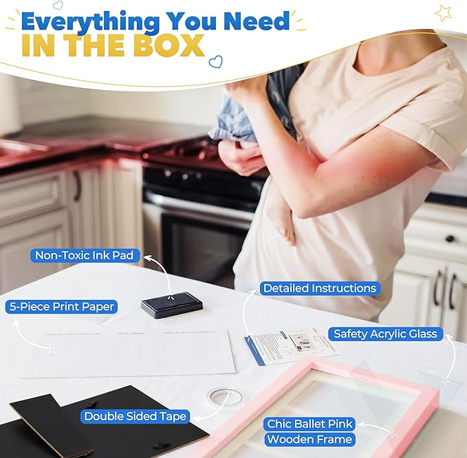 Bubzi Co Baby Handprint Kit & Footprint Photo Frame for Newborn Girls and Boys, Unique Baby Shower Gifts Set for Registry, Memorable Keepsake Decorations for Room Wall or Nursery Decor (Ballet Pink)-CubbioJoy