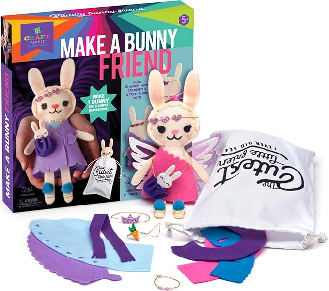 Craft-tastic – Make a Bunny Friend Craft Kit – Learn to Make 1 Easy-to-Sew Stuffie with Clothes & Accessories-CubbioJoy