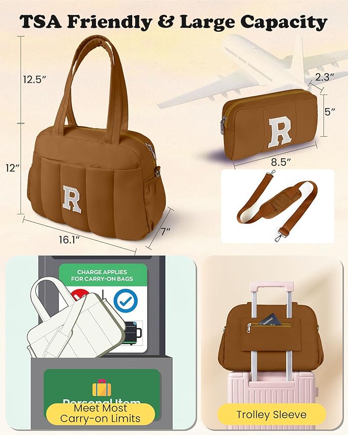 College Girl Gift-Duffle Bag with Letter, Carry On Bags for Women，Overnight Bag with Wet Pocket，Lightweight Travel Bags Personalized Gym Tote with Makeup Pouch-CubbioJoy