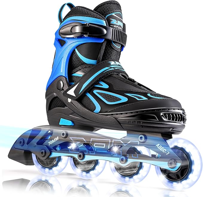 2PM SPORTS Vinal Girls Adjustable Flashing Inline Skates, All Wheels Light Up, Fun Illuminating Skates for Kids Men Adult Women and Boys-CubbioJoy