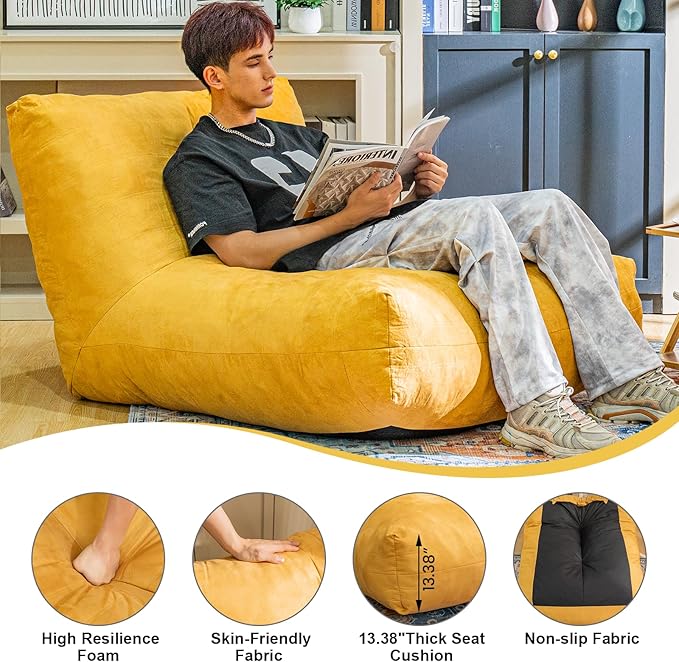 Bean Bag Chair Lazy Bean Bag Sofa, Floor Beanbag Chairs with Stuffed High-Density Foam, Memory Foam Bean Bag Sofa for Living Room, Bedroom and Office-CubbioJoy
