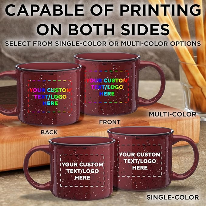 DISCOUNT PROMOS Custom Ceramic Campfire Coffee Mugs 13 oz. Set of 50, Personalized Bulk Pack - Perfect for Tea, Espresso, Cappuccino, Hot Cocoa - Maroon-CubbioJoy