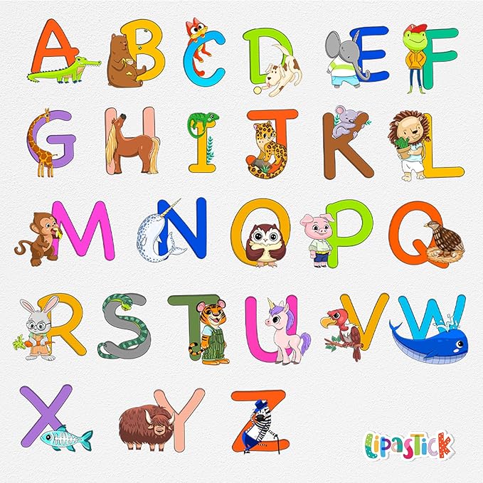 ABC Educational Wall Stickers for Kids - Animal Alphabet Wall Decals by Lipastick - Peel and Stick Letters for Boys and Girls Bedroom, Baby Room, Nursery Decor - Removable Wall Art-CubbioJoy