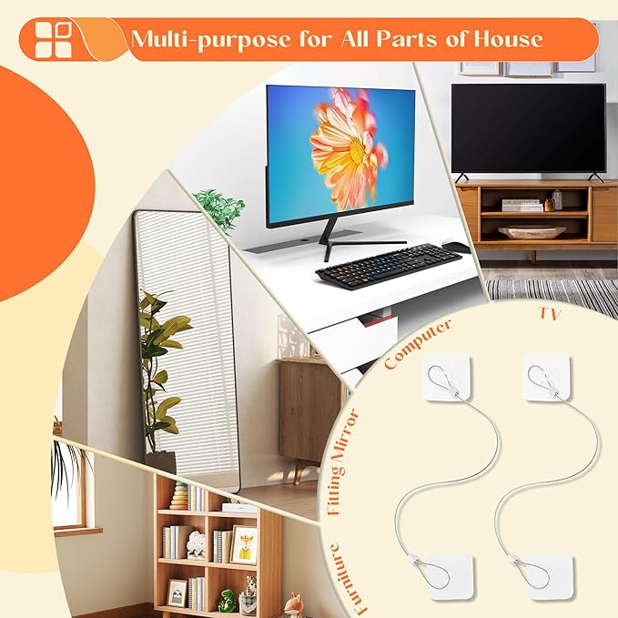 4 Pack 40" TV Safety Stainless Steel Straps Adjustable, Adhesive Anti-Tip Furniture Anchor for Flat Screen, TV and Furniture Safety Straps for Baby Proofing-CubbioJoy