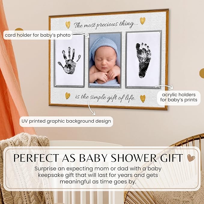 Inkless Hand and Footprint Kit, Baby Keepsake Plaque & Baby Shower Gifts - Ideal as Mom To Be Gift, Nursery Picture Frames, Clean Touch Hand and Footprint Kit (Style 2 - Design 6)-CubbioJoy