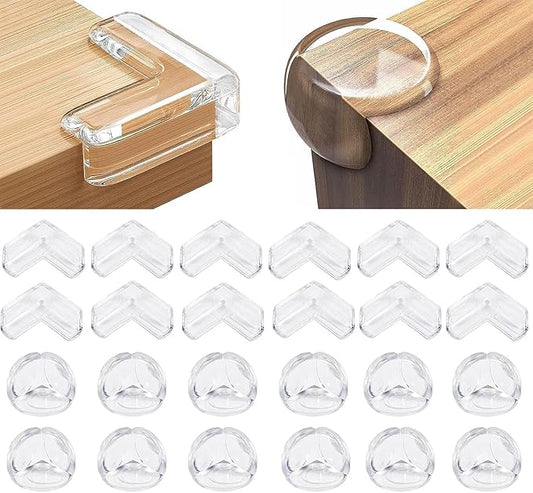 24 Pack Corner Protector for Baby, Corner Guards Corner Protectors for Furniture for Table Edges & Sharp Corners- Baby Proofing (L Shape+Round Shape)-CubbioJoy