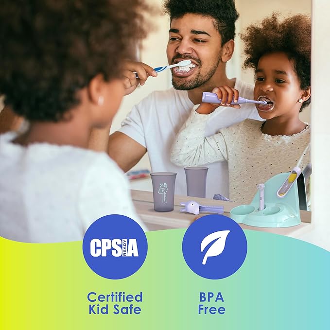 Brusheez Kids’ Electric Toothbrush Set - Safe & Effective for Ages 3+ - Parent Tested & Approved with Gentle Bristles, 2 Brush Heads, Rinse Cup, 2-Minute Timer, & Storage Base (Ollie The Elephant)-CubbioJoy