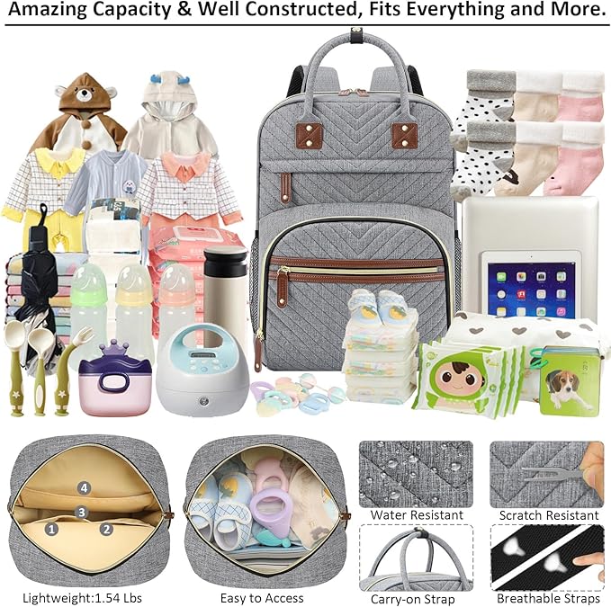 Diaper Bag Backpack Tote with Insulated Pockets for Men Baby Boys Girls Newborn Unisex Tactical Large Capacity, Multifunctional Waterproof Grey-CubbioJoy