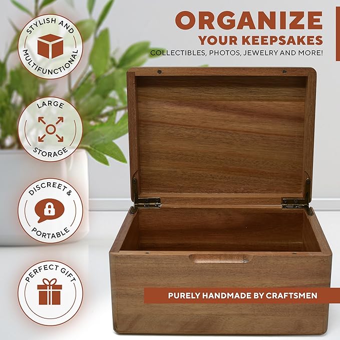 Keepsake Box for Wedding Anniversary - Customized Keepsake Box Engraved Connected Hearts with Names, 5 Years Anniversary, Acacia Wood Decorative Custom Memory Boxes, Surprise Love Message, 8x6x4 in-CubbioJoy