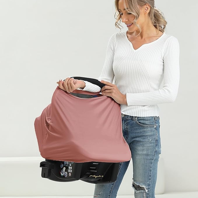 Breathable Car Seat Cover for Babies – Multi-Purpose Soft Rayon Nursing Cover for Breastfeeding, High Stretchy Infant Carseat Canopy, Stroller Cover (Smooth Rayon, Blush)-CubbioJoy