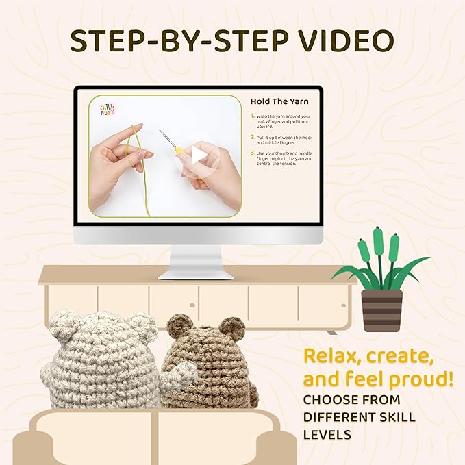 ChillFuzz Animal Crochet Kit Beginner Crochet Kit for Adults and Kids with Soft Yarn Hook and Instructions Cute Handmade DIY Gift Bear-CubbioJoy