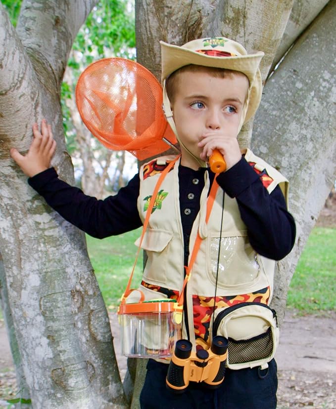 Bug Hunting Kit, Vest, Hat, Binoculars, Lg. Net, Bug Container, Whistle, Flashlight, Magnifier, Thermostat, Compass, Tweezers-CubbioJoy