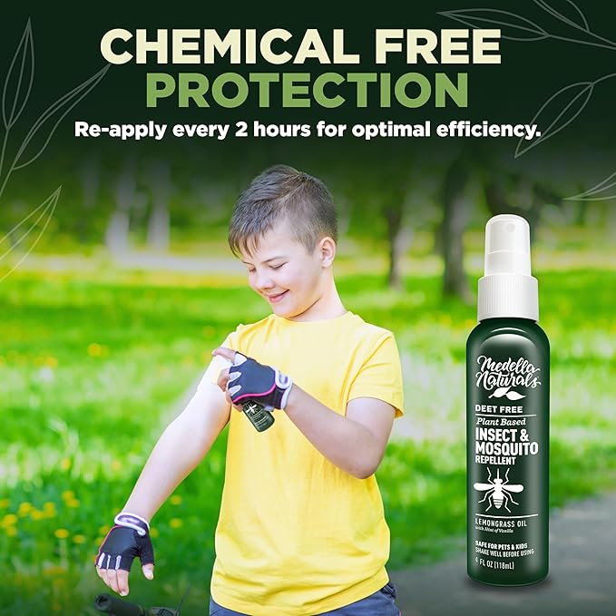 Insect & Mosquito Repellent, DEET-Free Naturally Derived Formula, Kid and Pet Friendly, Made in The USA, 4 Ounce Spray Bottle-CubbioJoy