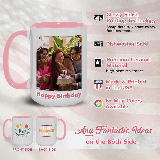 Custom Mug Upload Your Picture Personalized Coffee Mug with Photo Text Name Customized Cup Unique Ideas Gifts for Men Women Mom Dad Girlfriend Boyfriend Friend Family (Pink, 15oz)-CubbioJoy