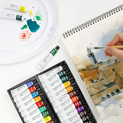 Amazon Basics Vibrant Watercolor Paint Set Tubes, 24 Colors, Assorted Colors-CubbioJoy