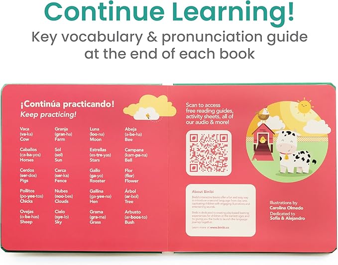 Binibi Spanish Books for Babies & Toddlers 1-3 La Granja Interactive Bilingual Sound Book with Farm Animal Sounds | Bilingual Children's Book | Spanish Learning for Kids | Libro en español para bebés-CubbioJoy