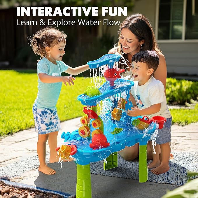 CozyBomB™ Water Table for Toddlers 3-5 | Outdoor Toys Water Play Table, Magnetic Fishing Toy Game, Summer Splash Pond Showers Sand Activity, Sensory Party Birthday Gift Kids Ages 4-8 9-12 (3-Tiers)-CubbioJoy